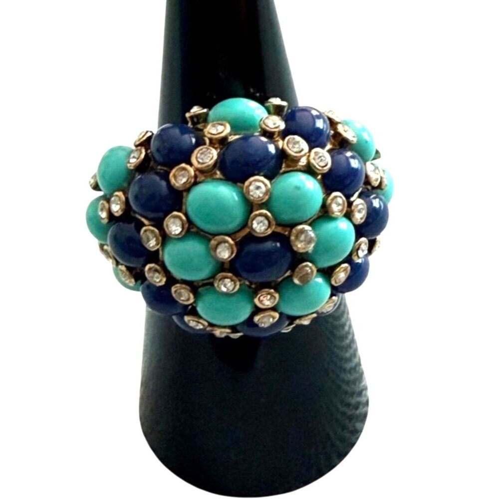Stella & Dot Jules Turquoise & Cobalt Blue Gold Tone Cluster Ring Adjustable 6